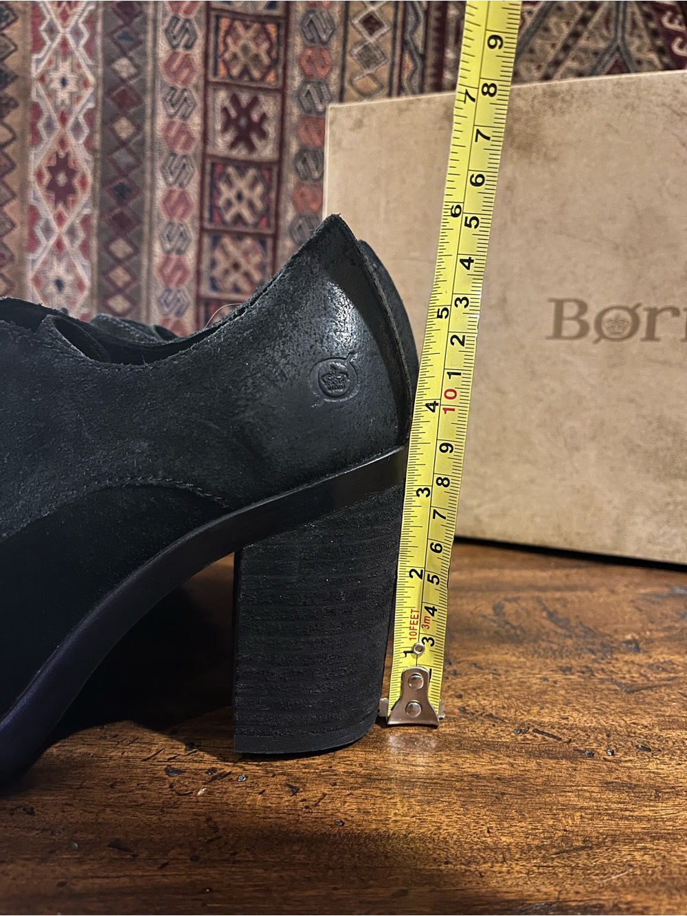 Born “Jolene” Oxford Distressed Black Suede Lace-Ups, Block Heel, Size 6, NEW! - Picture 4 of 6